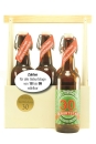 6er Bier-Tr&auml;ger aus Natur Holz mit 6 Fl. Bier und Wunschetikett inkl.Plakette