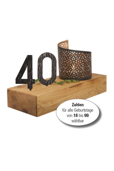 Edle Eiche Holz Deko 10x24x4cm mit Windlicht 8x8x10cm inkl. Teelicht und Zahlen